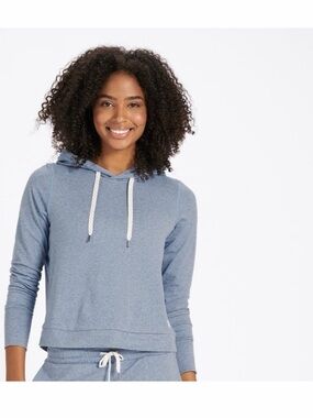Light blue Vuori Hooded Long Sleeve Top with Drawstrings